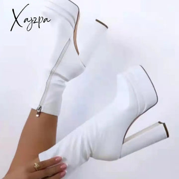 Xajzpa - New Women Platform Boots Chunky Heels Designer Shoes For Motorcycle Side Zipper Women’s